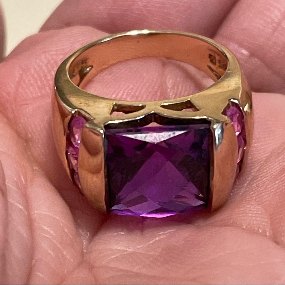 Gold Over Sterling Silver Ring With Purple Stone Size 5